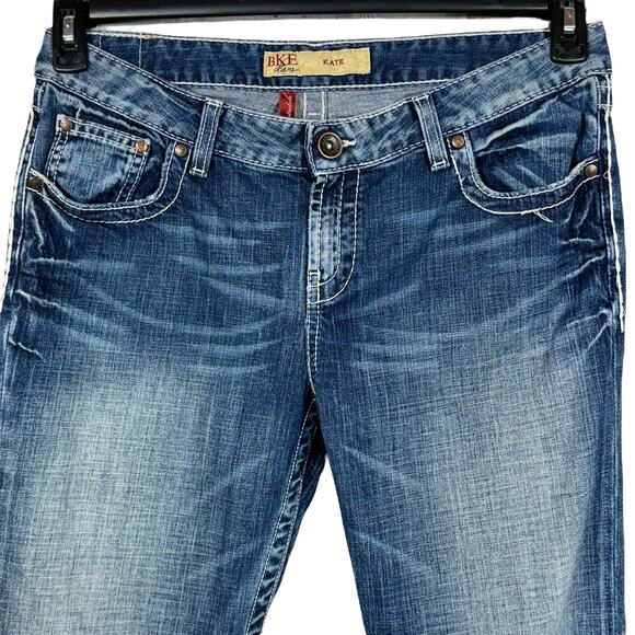 BKE SZ 32x33 1/2 Kate Jeans Bootcut Mid-Rise Whiskered Zip-Fly Embroidered Blue - Picture 2 of 11